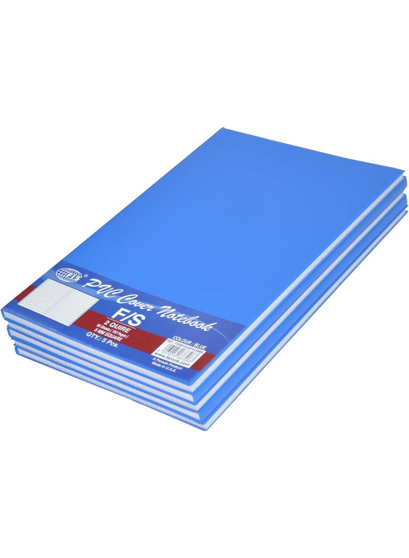 FIS PVC Cover Notebook, Foolscap Size(33x20.3cm), 96 sheets, 5mm Square Grid Lines, Color Blue, Pack of 5 Pieces-FSNBFS2QPVC5MBL - Image 1